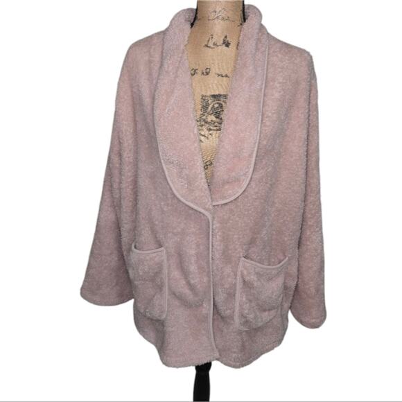 Soft Surrounding Mauve Cozy Pink Fleece Cardigan Teddy Jacket Plus Size 1X - Picture 2 of 8